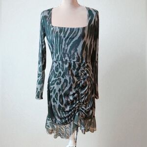 Pretty Little Thing Mesh Sheer Ruched Assymetric Dress 10 Fairy goth Gothic